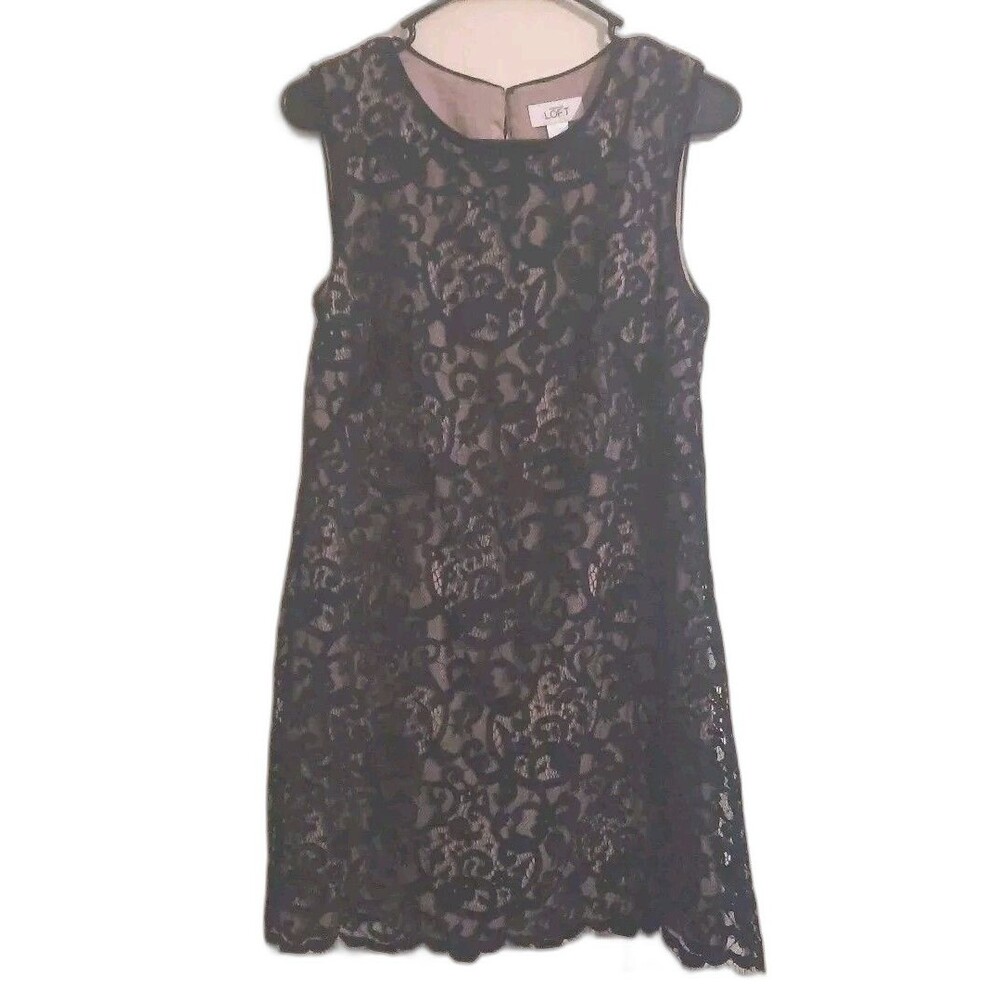 Ann Taylor Loft Black Lace Sheath Dress – Size 8 – Keyhole Back, Lined, Elegant